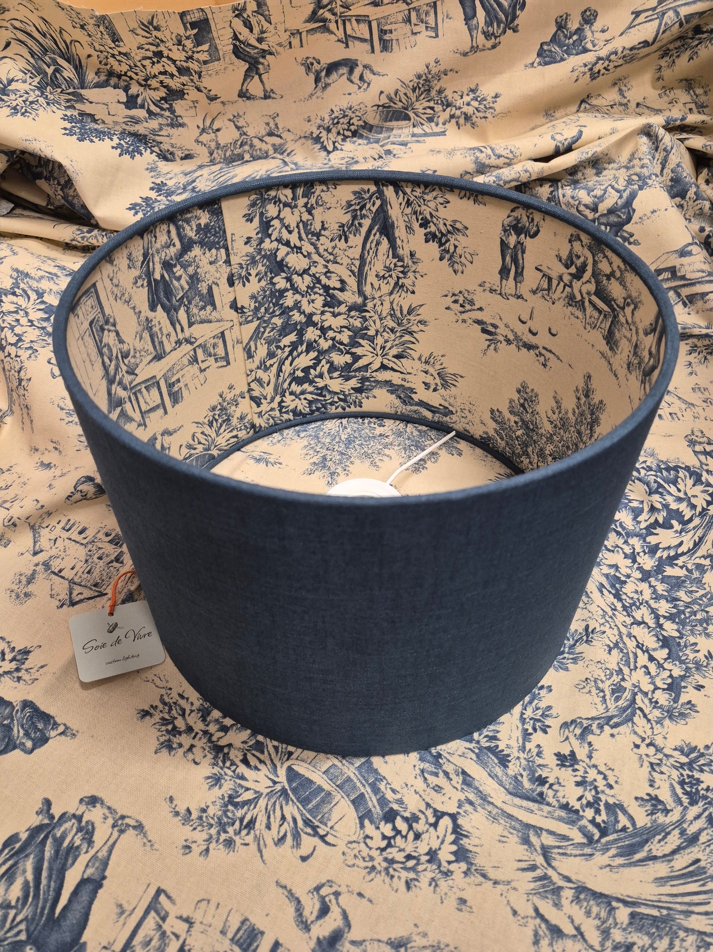 Denim Blue Toile Drum Shade